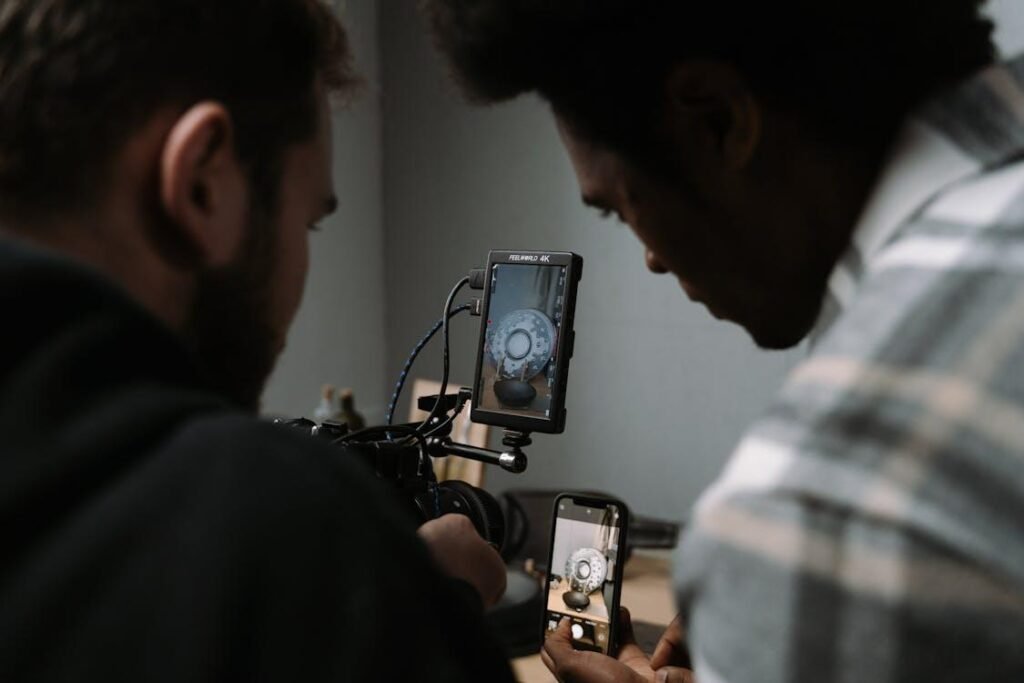 People working with filming equipment