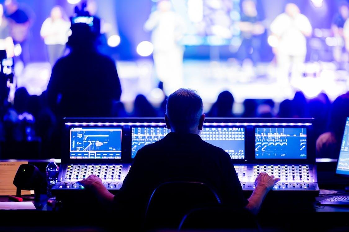 A person with a soundboard setup